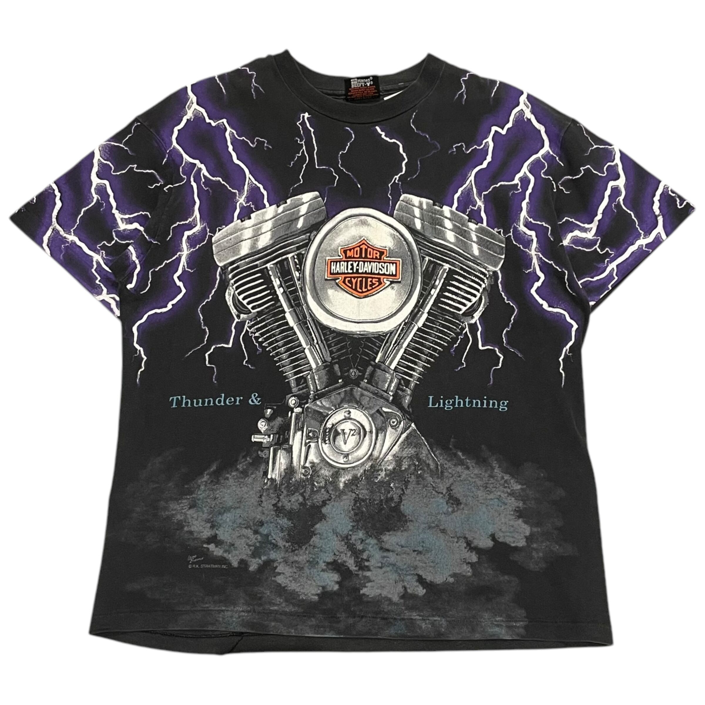 ②1990s Harley-Davidson "Thunder & Lightning" T-shirt