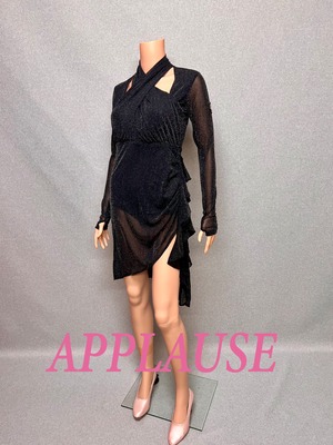 【新着】社交ダンス ドレス　ラテンドレス　LA-26-5　 ブラックラメストレッチメッシュワンピース　M  デモ・競技用ドレス　発表会衣装　パーティドレス　ワンピース　舞台衣装