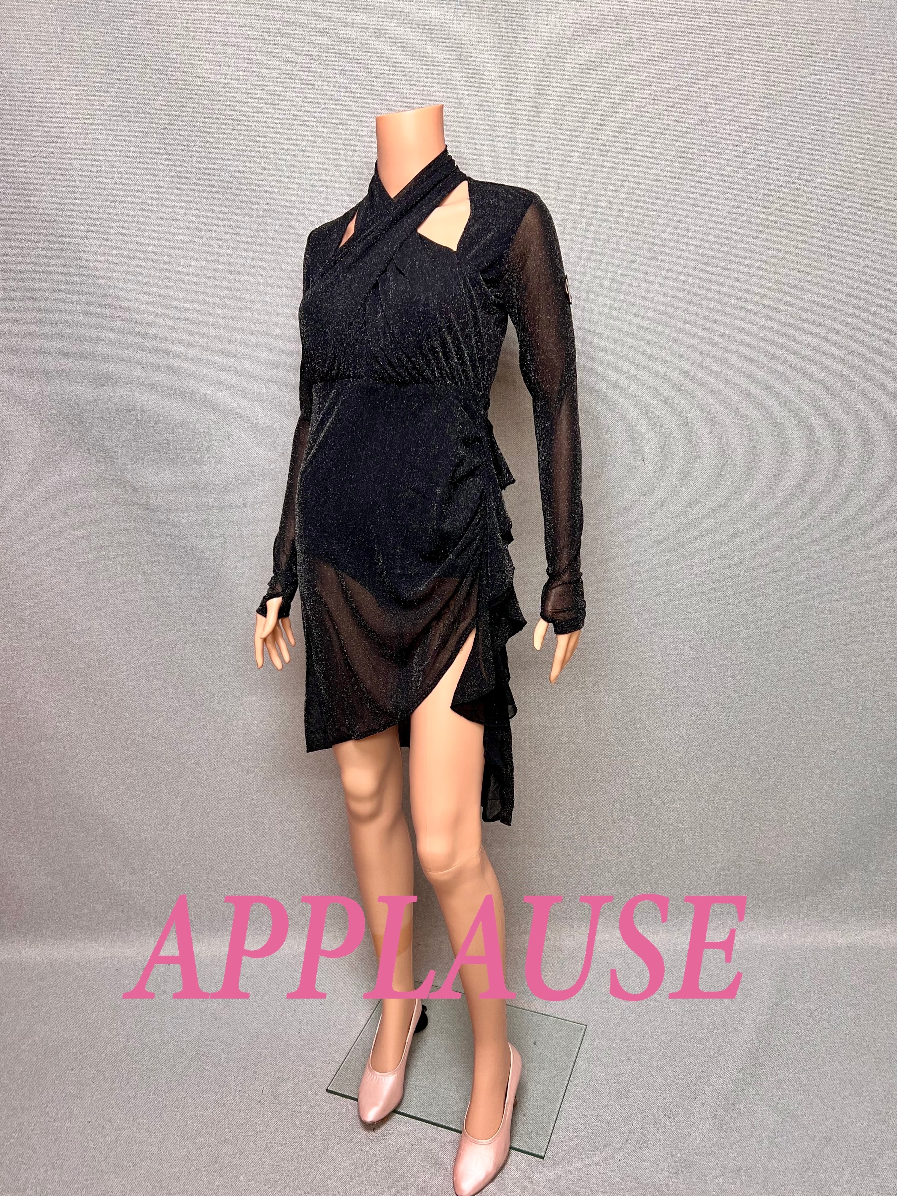 【新着】社交ダンス ドレス　ラテンドレス　LA-26-5　 ブラックラメストレッチメッシュワンピース　M  デモ・競技用ドレス　発表会衣装　パーティドレス　ワンピース　舞台衣装