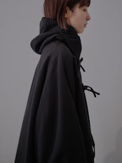 METHO - Front-Open Hooded Coat :Black|コットンシルク/紐留めフロント/ワークポケット