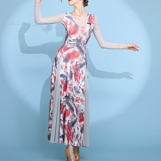 シースルースリーブ Aライン マキシ ダンスドレス　ds1502