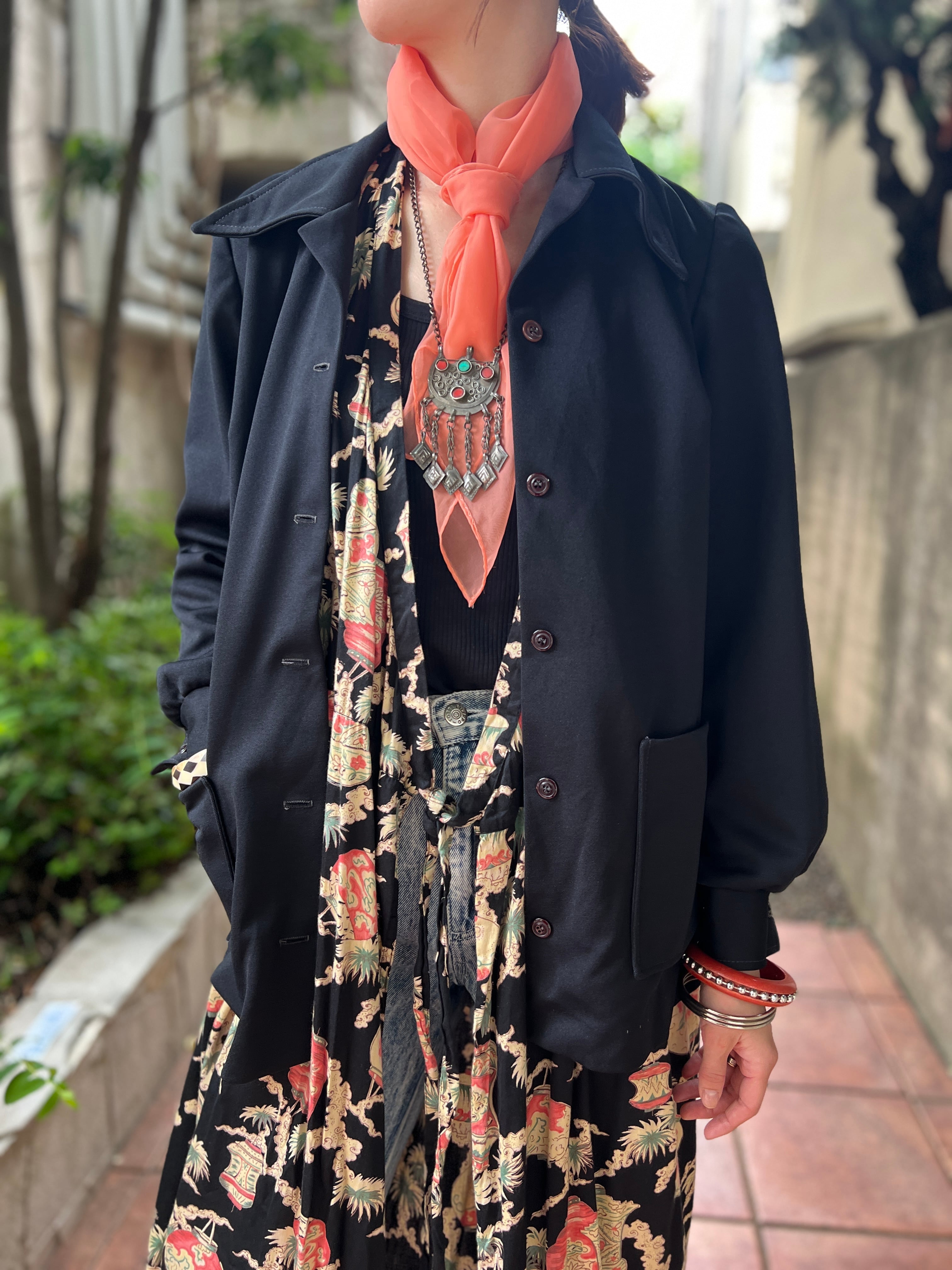 70s handmade black simple shirt jacket