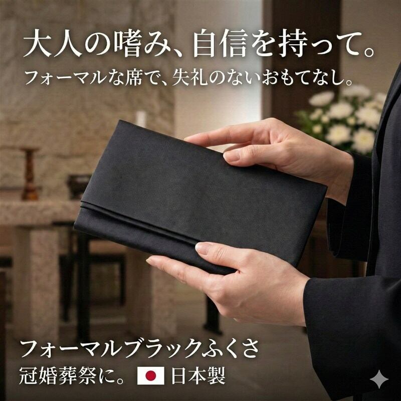 袱紗 弔事用 黒 フォーマルブラック（葬儀・葬式・法事用） サテン 日本製