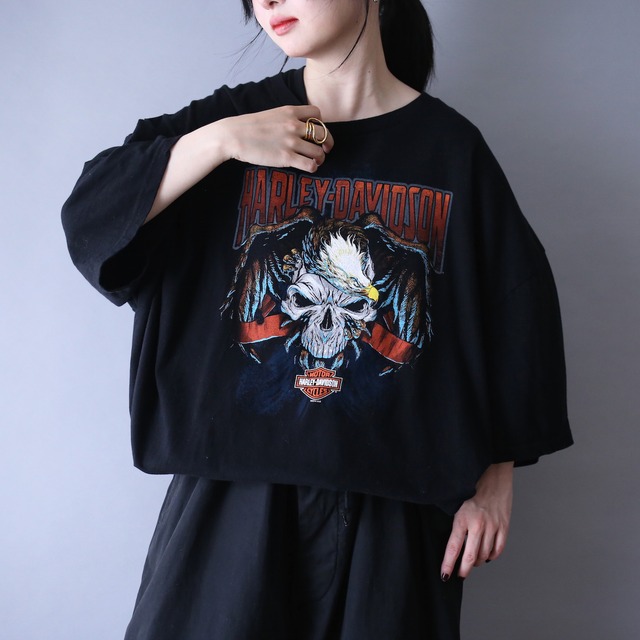 "HARLEY-DAVIDSON" scull×eagle printed super over silhouette l/s tee