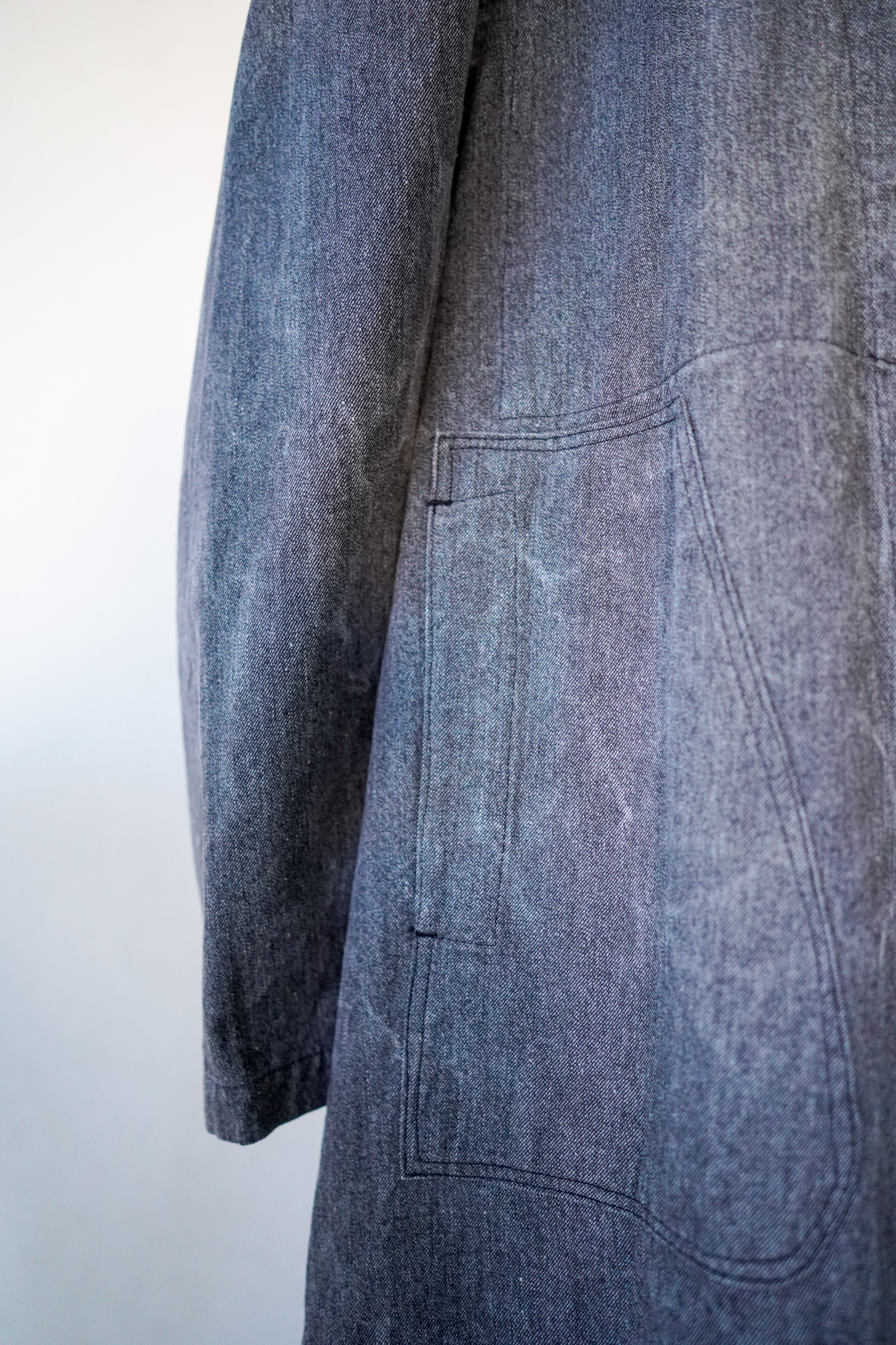 フレンチビンテージ　40s ブラックシャンブレー　コート　ダブル襟　希少 40s France Vintage Black Chambray Work Jacket D