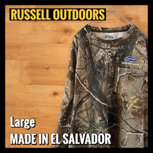 【Russell outdoors】総柄 リアルツリー カモフラ ポケット 長袖Tシャツ ロンT ミリタリー アメリカ古着