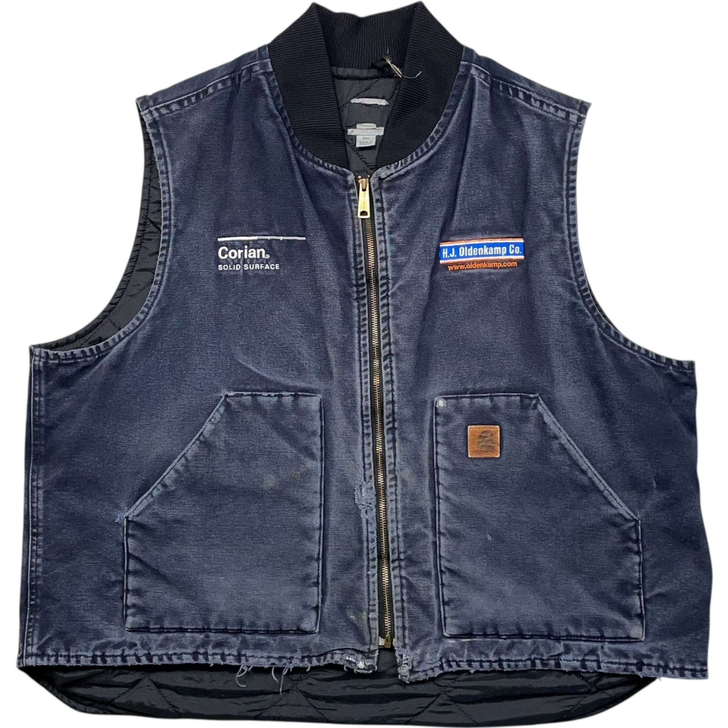 《2XL》 Carhartt カーハート ダックベスト ワークジャケット 企業刺繍ロゴ フェード◎ MDT no.9571