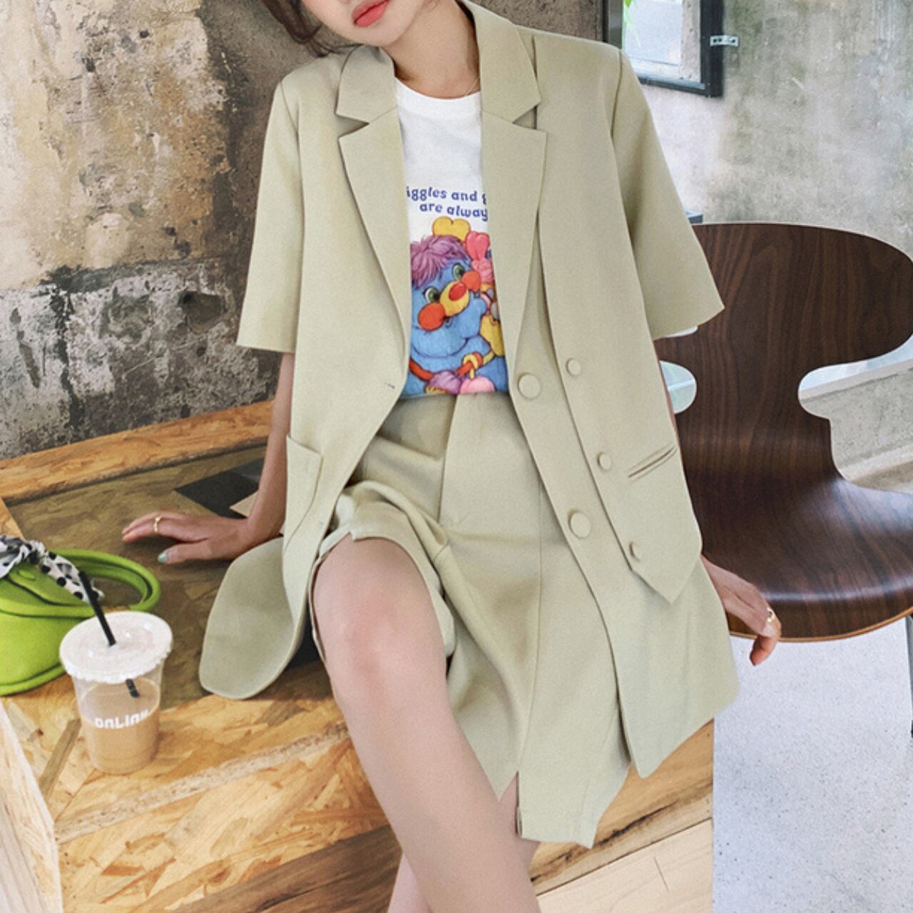 Short sleeve jacket and pants set S656