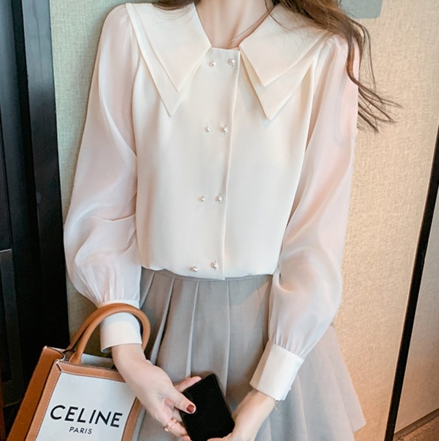 トップス レディース ブラウス シャツ きれいめ オシャレブラウス 長袖トップス 襟付き シンプル シフォンブラウス ベージュ ブラック フォーマル 大人 通勤 ゆったり 20代 30代 40代 2カラー S M L XL 無地 大人可愛い 上品 おしゃれ エレガント オフィス OL デート お出かけ 女子会 モテ フェミニン 普段使い 休日 旅行 お呼ばれ バイカラー 綺麗 学生 通学 ビジネス 旅行 お食事会 イベント パーティー 行事 清楚 きちんと感 送料無料 シースルー 透け感 キレカジ