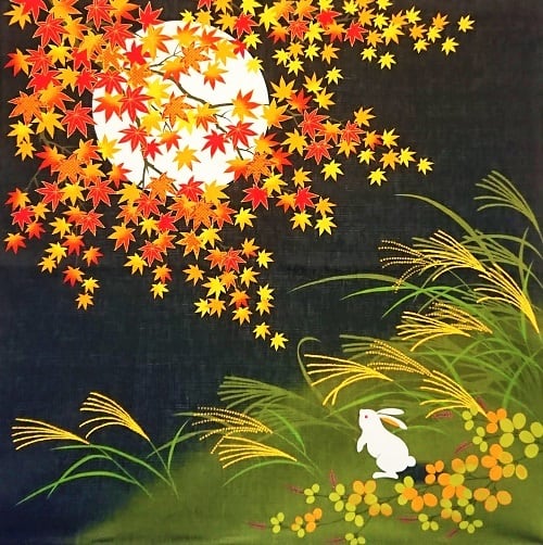 お月見】綿二巾 秋三昧 72㎝風呂敷タペストリー セット棒付 | 和