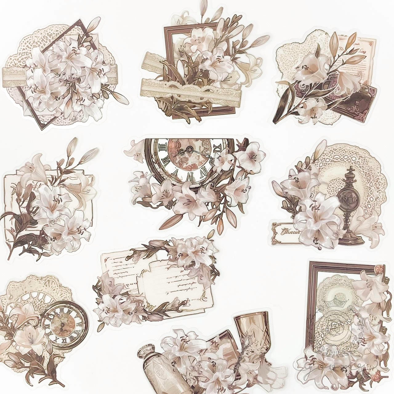 【再入荷】箔加工フレークシール Lily Letterhead <S817>