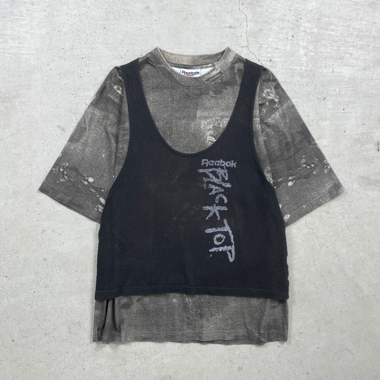 90年代 Reebok リーボック BLACKTOP フェイクレイヤードTシャツ メンズ
