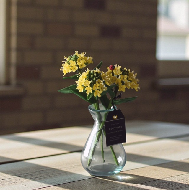 ◆粘土のお花◆　菜の花とてんとう虫　N1391