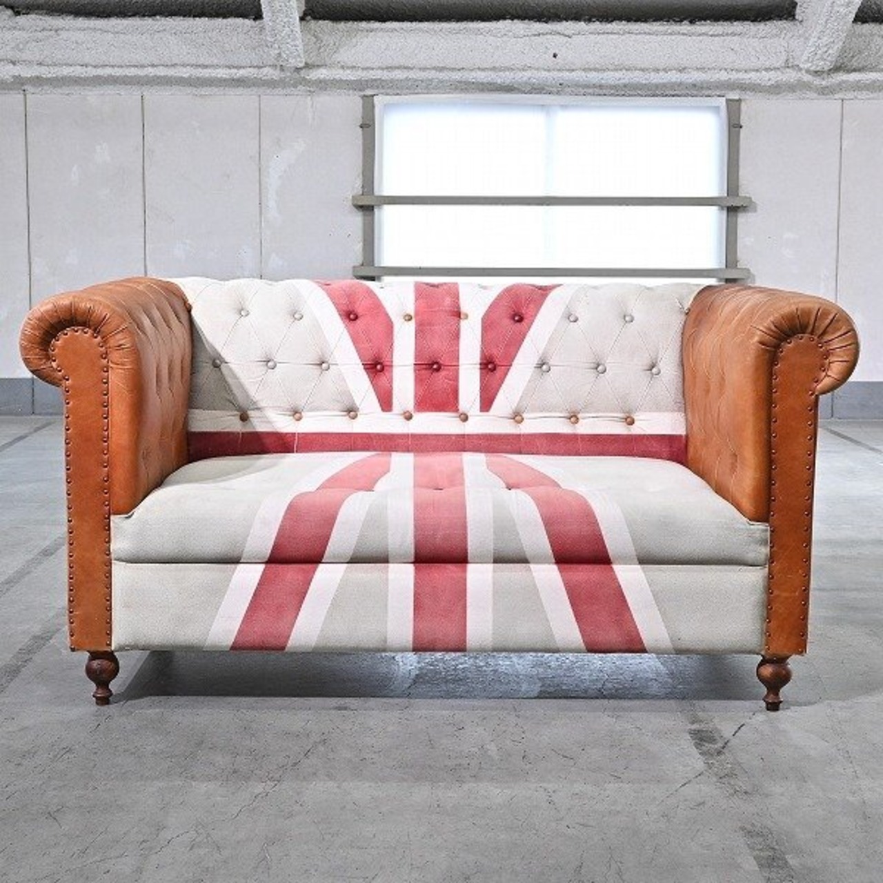 Casa Padrino 32万「Chesterfield Sofa Union Jack」ソファ 2人掛け チェスターフィールド 国旗 ヴィンテージ 本革 2P カーサ パドリーノ【 中古家具/中古インテリア/USED家具ユーズド家具/リサイクル】