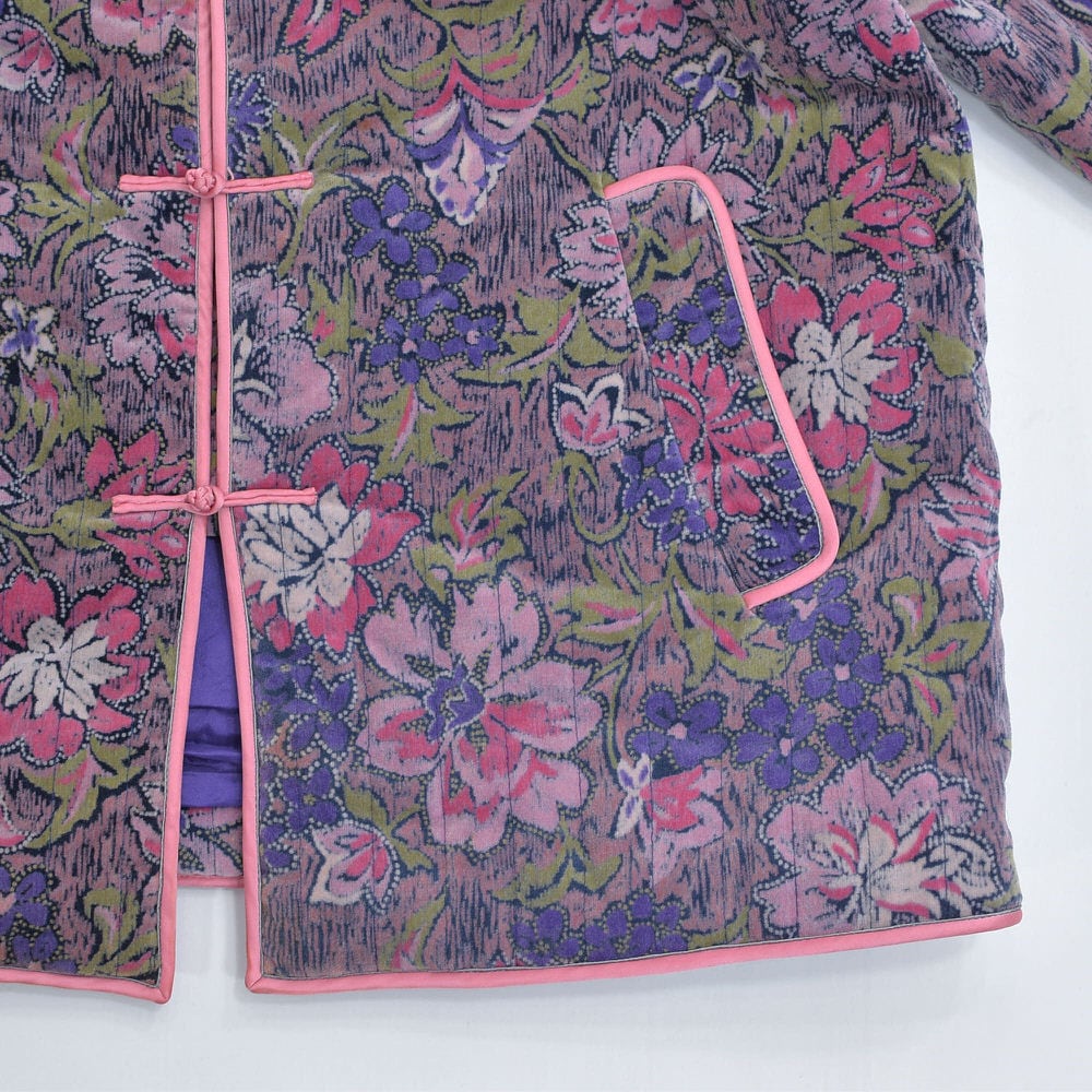 80s～ Kung Fu Jacket ストライプキルティング 花柄 チャイナ