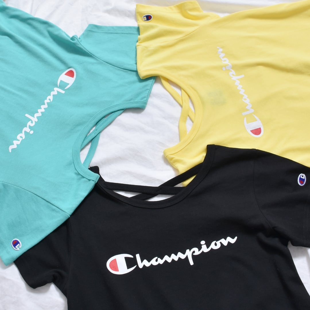 【50%OFF】Champion バッククロス ロゴプリントTシャツ