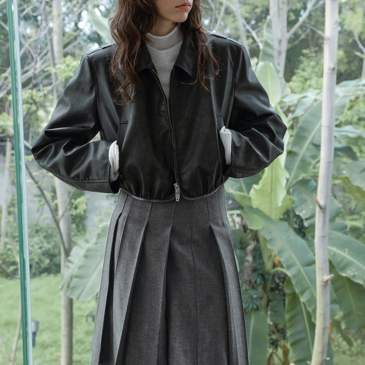 Fake Leather Cropped Jacket【3color】 T3562