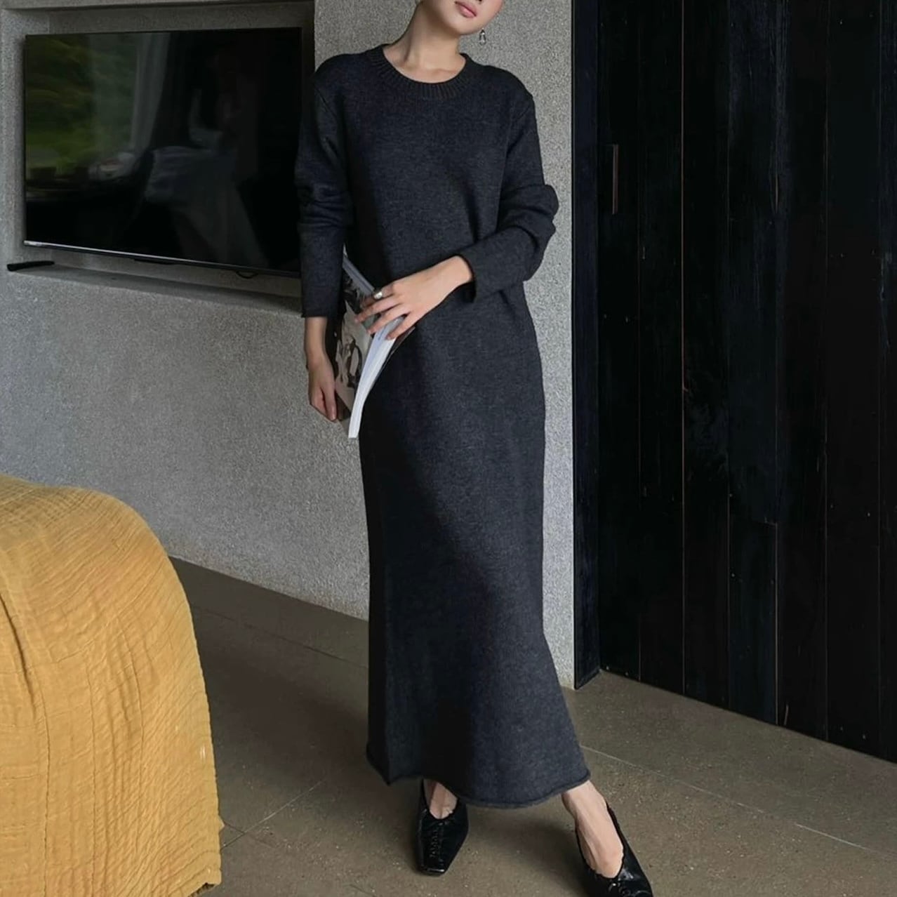 ウール長袖 マキシ丈 ニット ワンピース YH9688