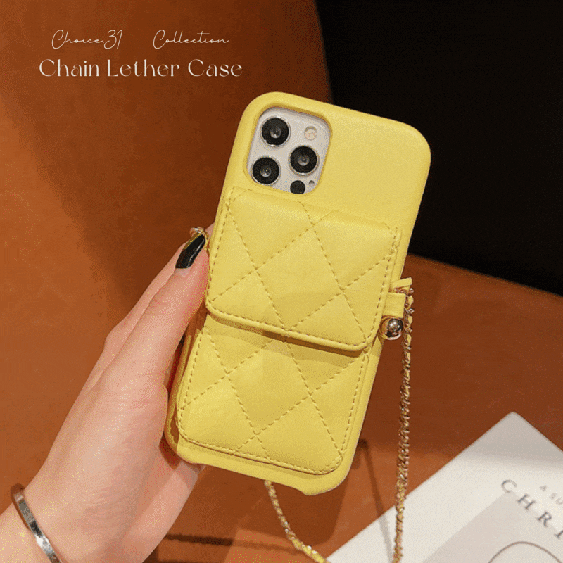 レザーチェーン キルティング レザー iPhoneケース カードケース付き