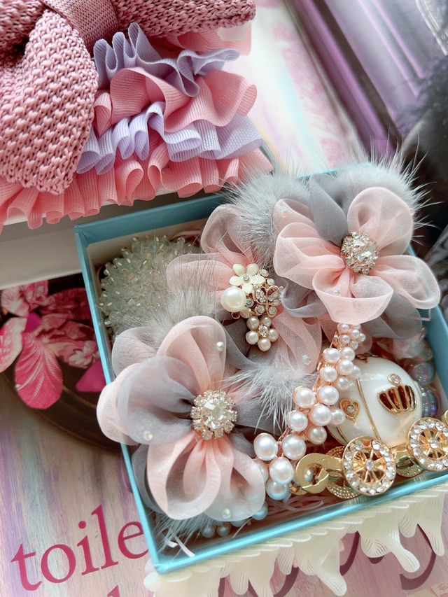 ＜one-off＞ビジューアクセテトリスBOX＜ファーフラワー＞