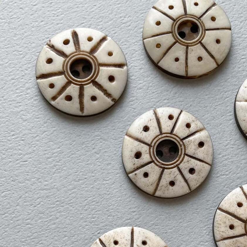 〈再入荷〉ラインとドットの白カウボーン2穴ボタン(25mm)
