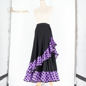 フラメンコ 衣装 ファルダ スカート ブラック系 パープル系 黒 紫 プリマブティック prima boutique ボランテ フリル 水玉 ドット レッスン 練習着 ダンス パーティ 発表会 レディース 練習用 レッスン用 発表会用 ダンス衣装 舞台衣装 水玉柄 かわいい