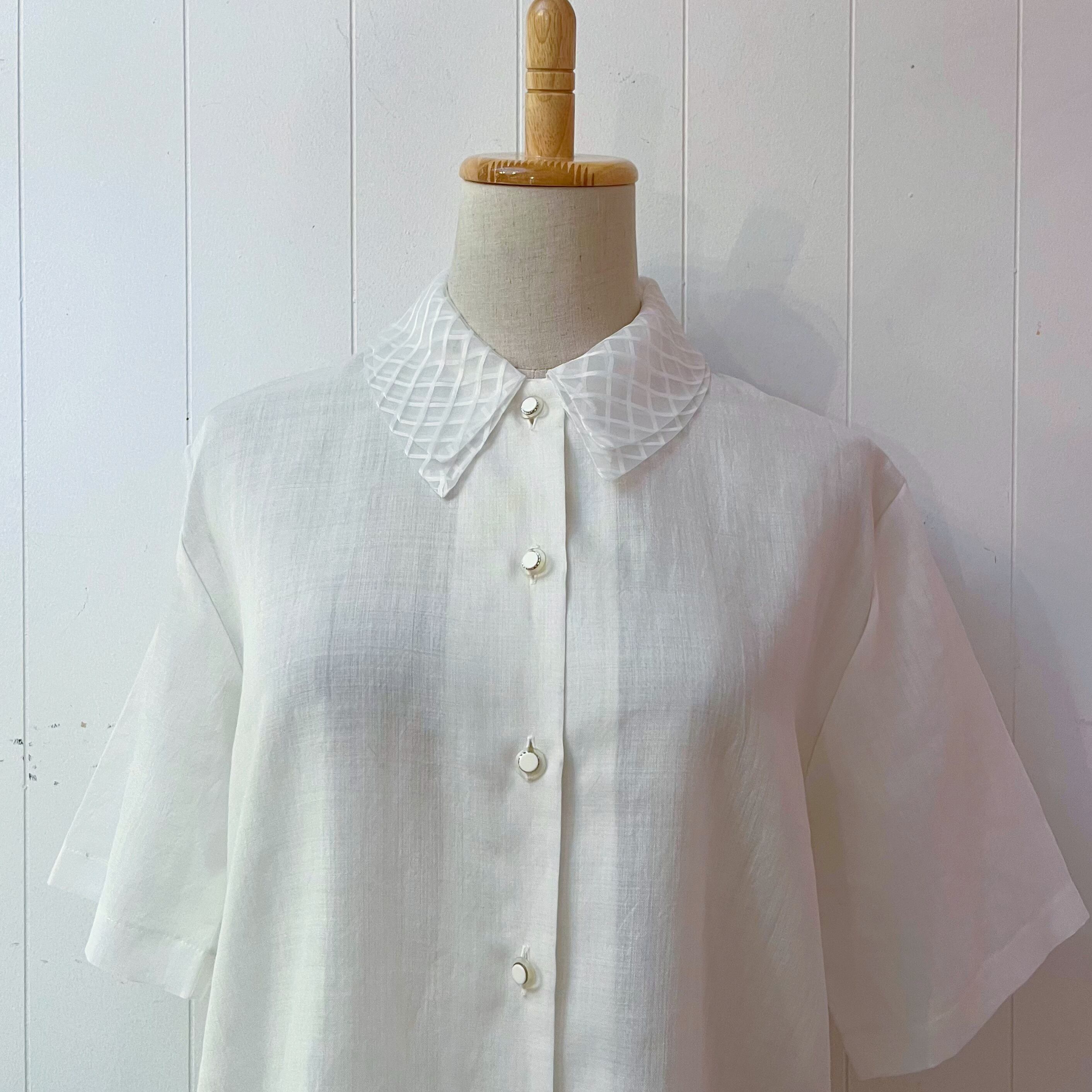 sheer plaid collar white blouse