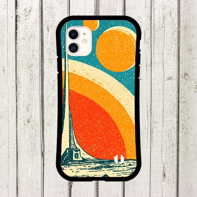 受注生産 iPhoneケース 宇宙船と大きな太陽のポスター｜スペースエイジ RFSP032A