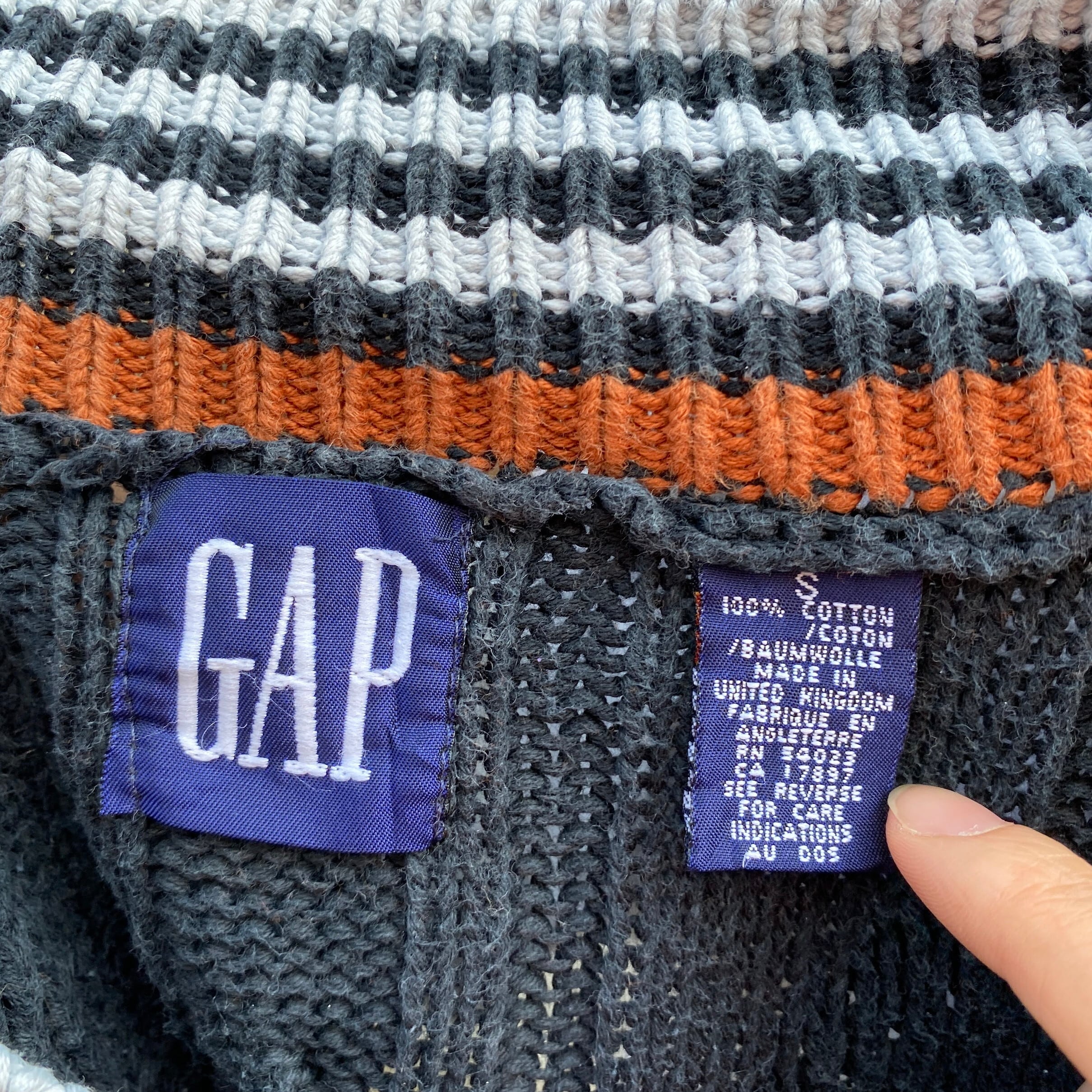 00s 90s OLD GAP Vネック ケーブルニット コットン L グリーン