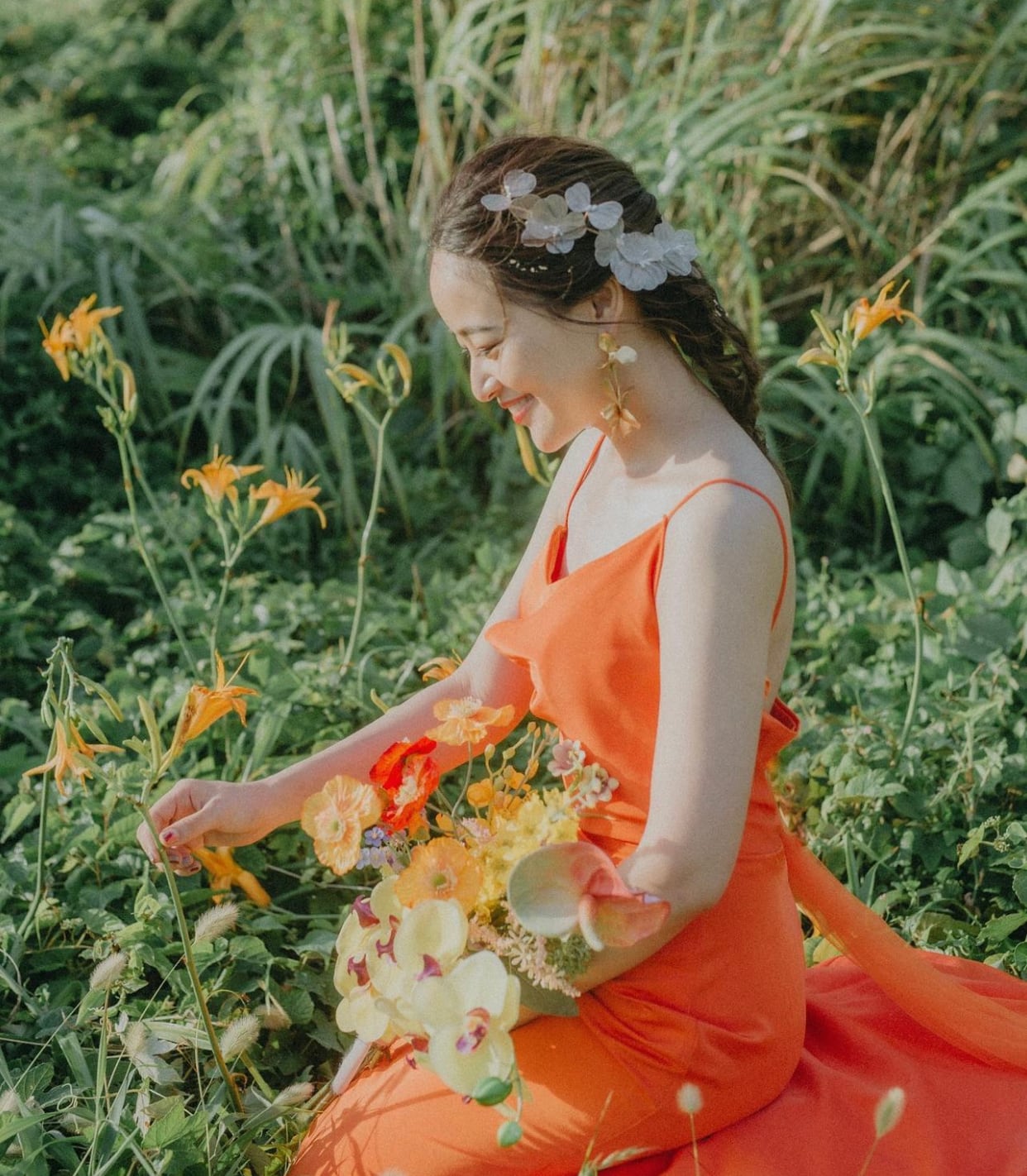 カラードレス オレンジ テラコッタ ウェディングドレス | MINLADY BRIDE