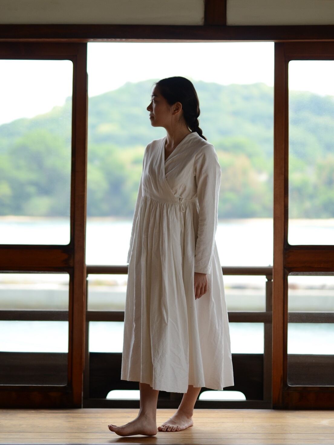 御茶屋跡オリジナル YAECA khadi ｜ ラップギャザードレス cloud-No3 