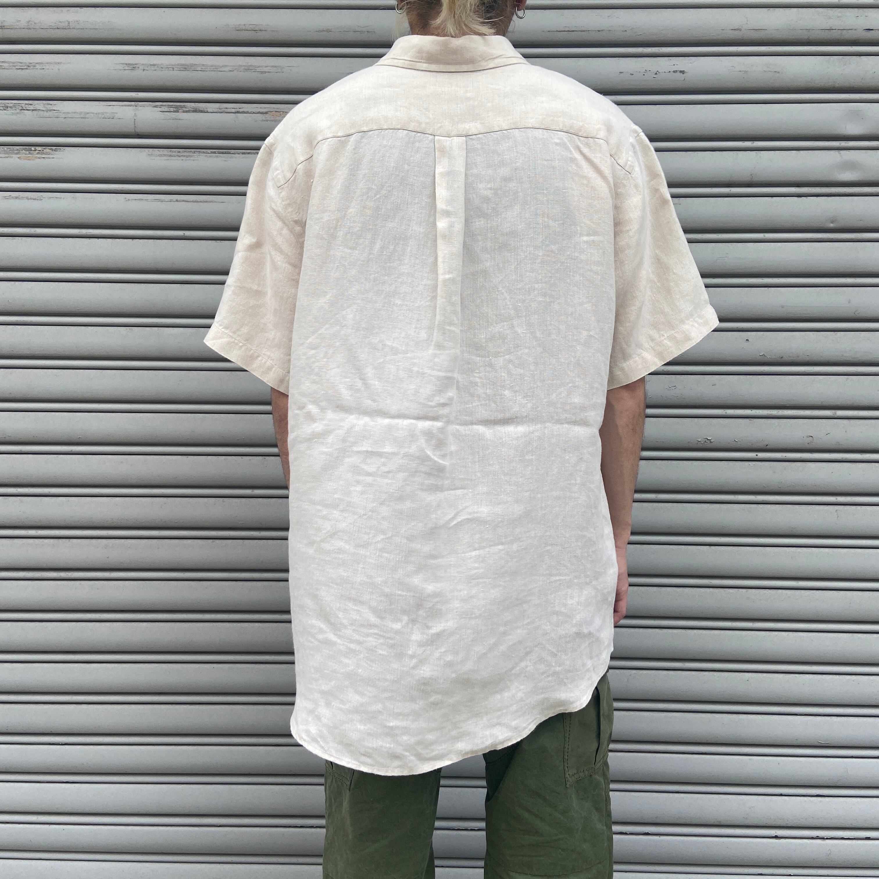 90s LANDS'END リネン半袖シャツ ベージュ M | 古着屋 Uan