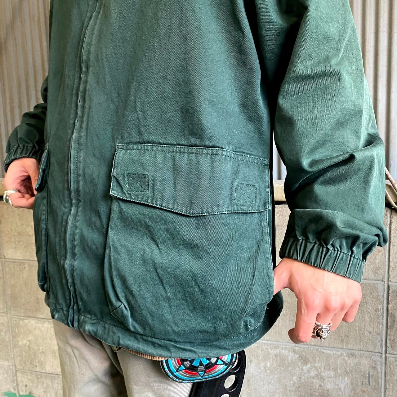 90sヴィンテージトミーヒルフィガー刺繍ロゴスイングトップジャケット　L 緑