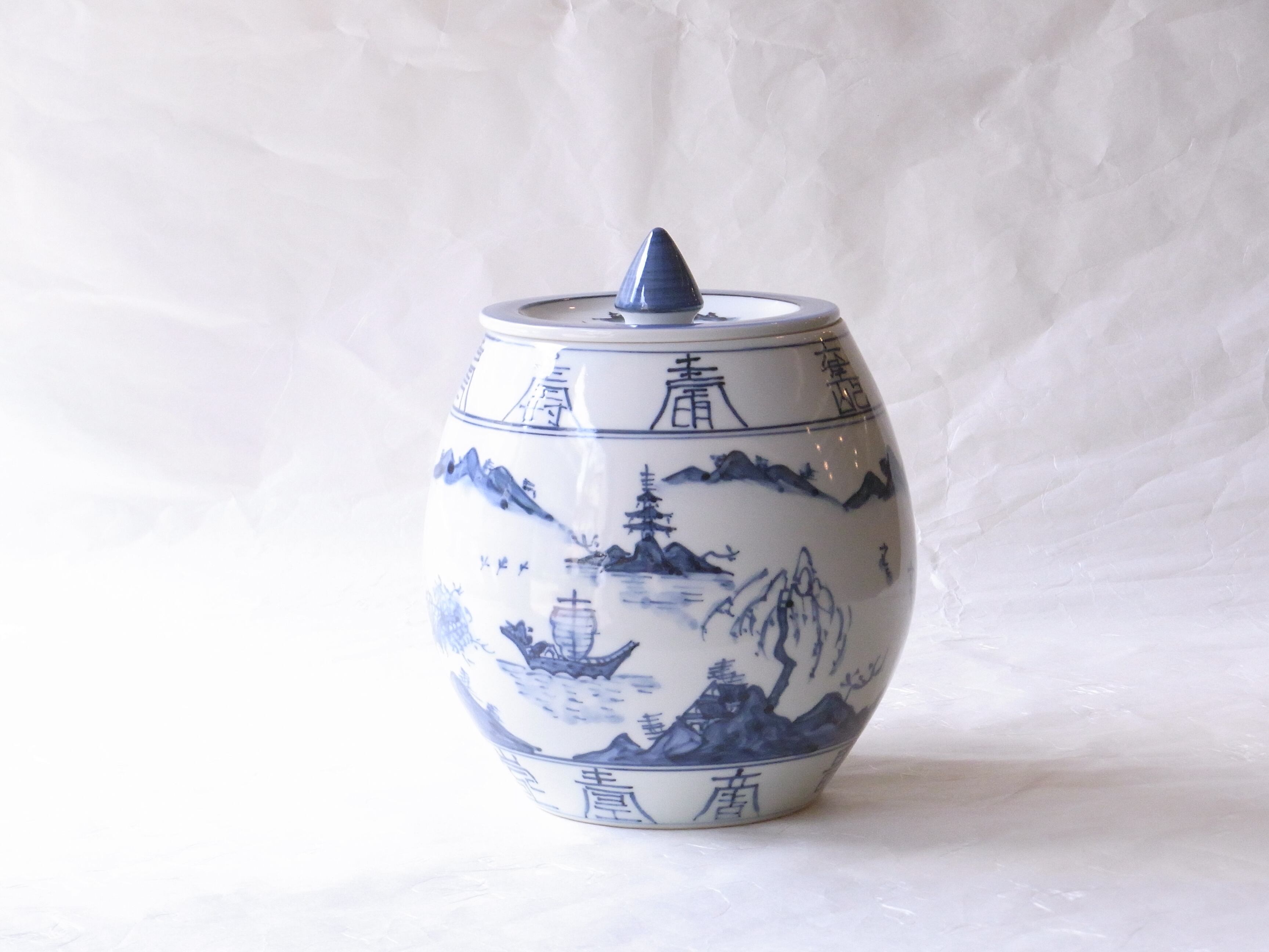 京焼 瑞泉 作 染付 寿 山水芋頭（いもがしら）水指 | 小林漆陶