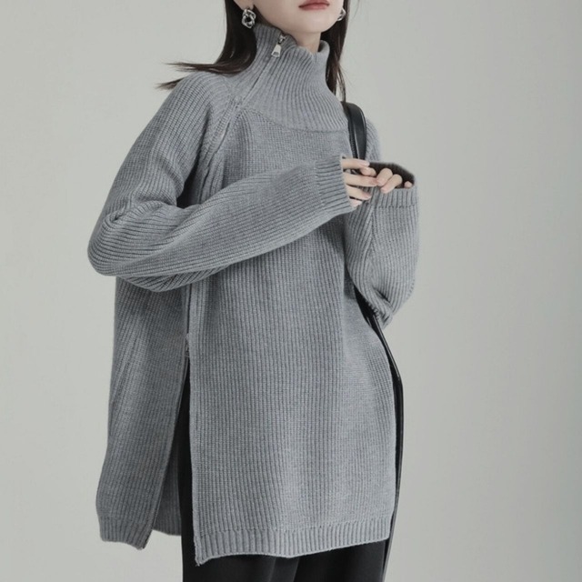 Side zip oversized chunky knit sweater【3color】 C0860