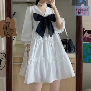 ribbon puff sleeve short OP　A0047