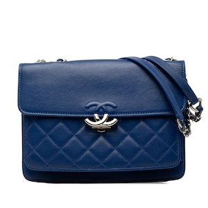 シャネル マトラッセ ココマーク チェーン ショルダーバッグ ブルー キャビアスキン レディース CHANEL 【中古】