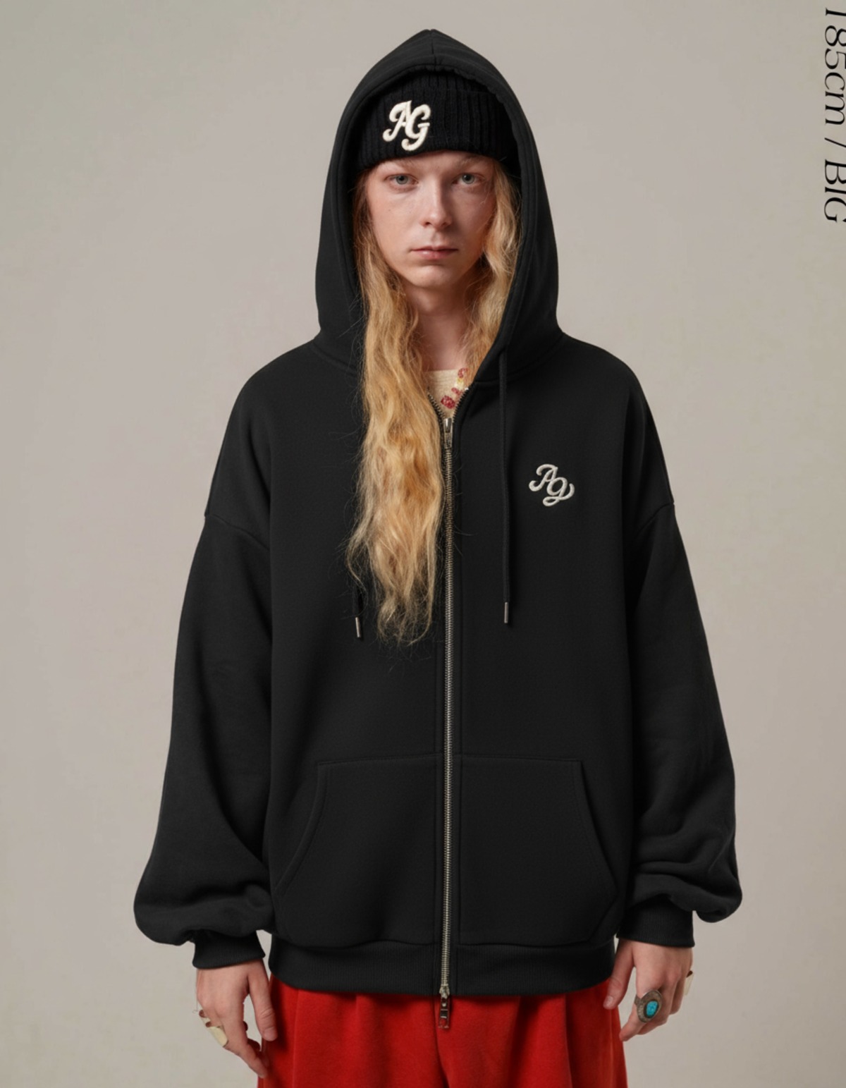AG Hoodie Zip Up/Black | AMBERGLEAM