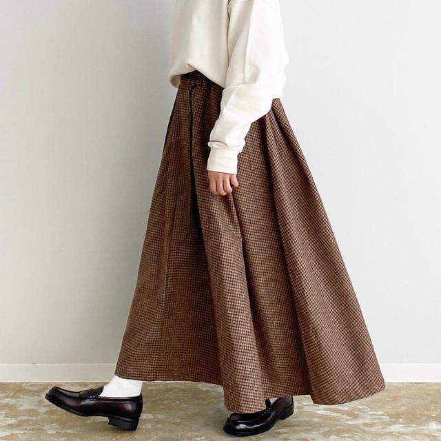 【HARVESTY】 WOOL TWEED CARMEN SKIRT (CAMEL , CHARCOAL) ウールツイード カルメンスカート