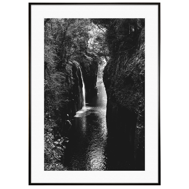 日本写真 宮崎県 高千穂峡 インテリアアート モノクロポスター額装 AS3437