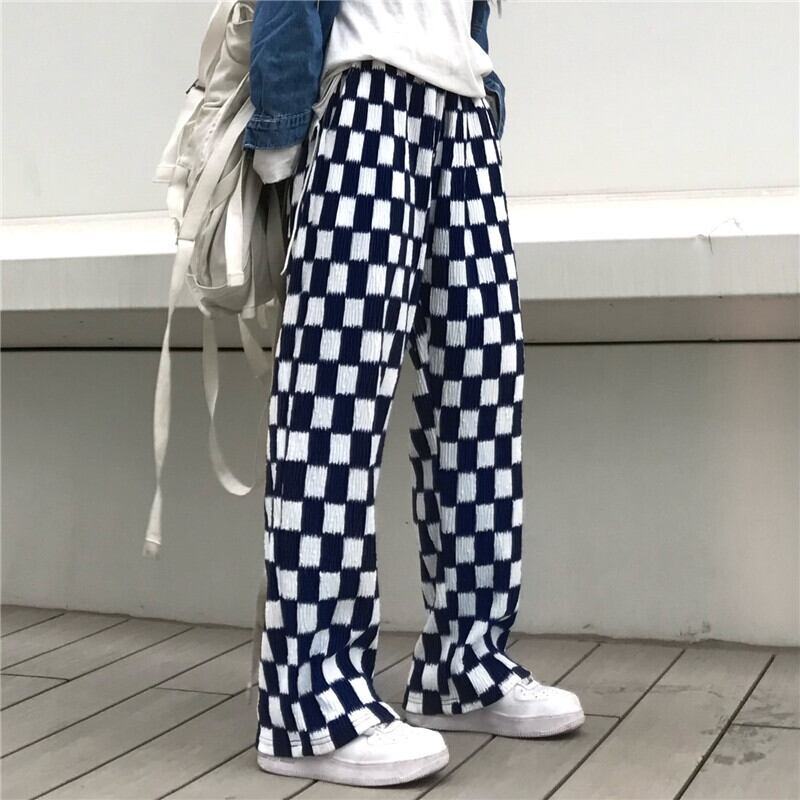 スタイルパンツ サマー格子柄ハイウェストウェストワイドレッグカジュアル レッド ストリート 夏物 ワイドパンツ ケッペル80554754153