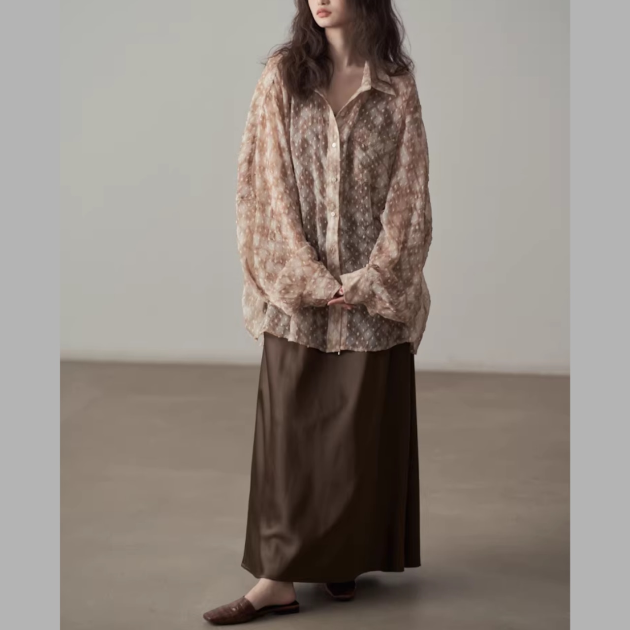 長袖 オーバーサイズ シアー素材 シャツ 00072・画像7