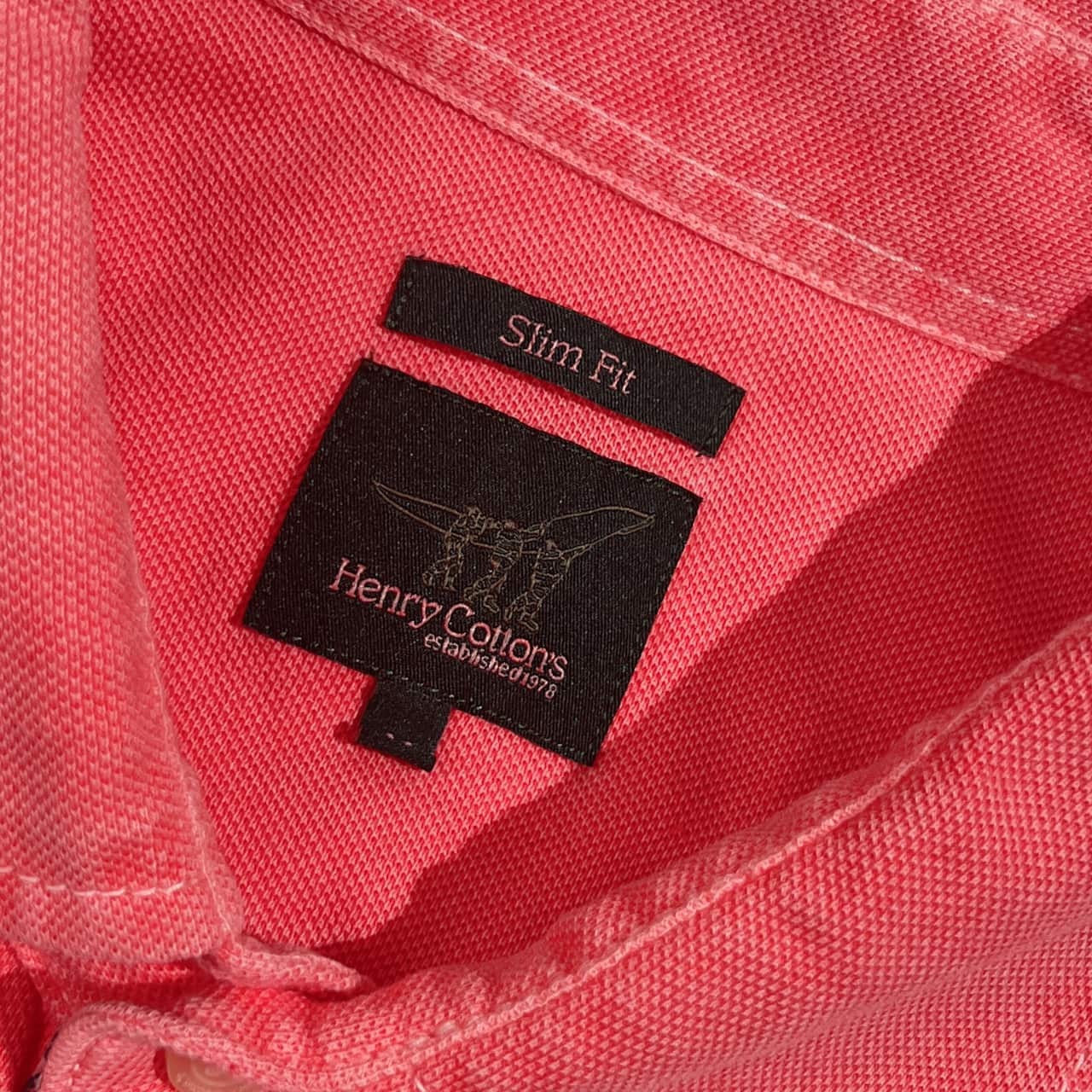 Henry Cotton's ヘンリーコットンズ Slim Fit 鹿の子 長袖 ポロシャツ M/ピンク系 メンズ トルコ製