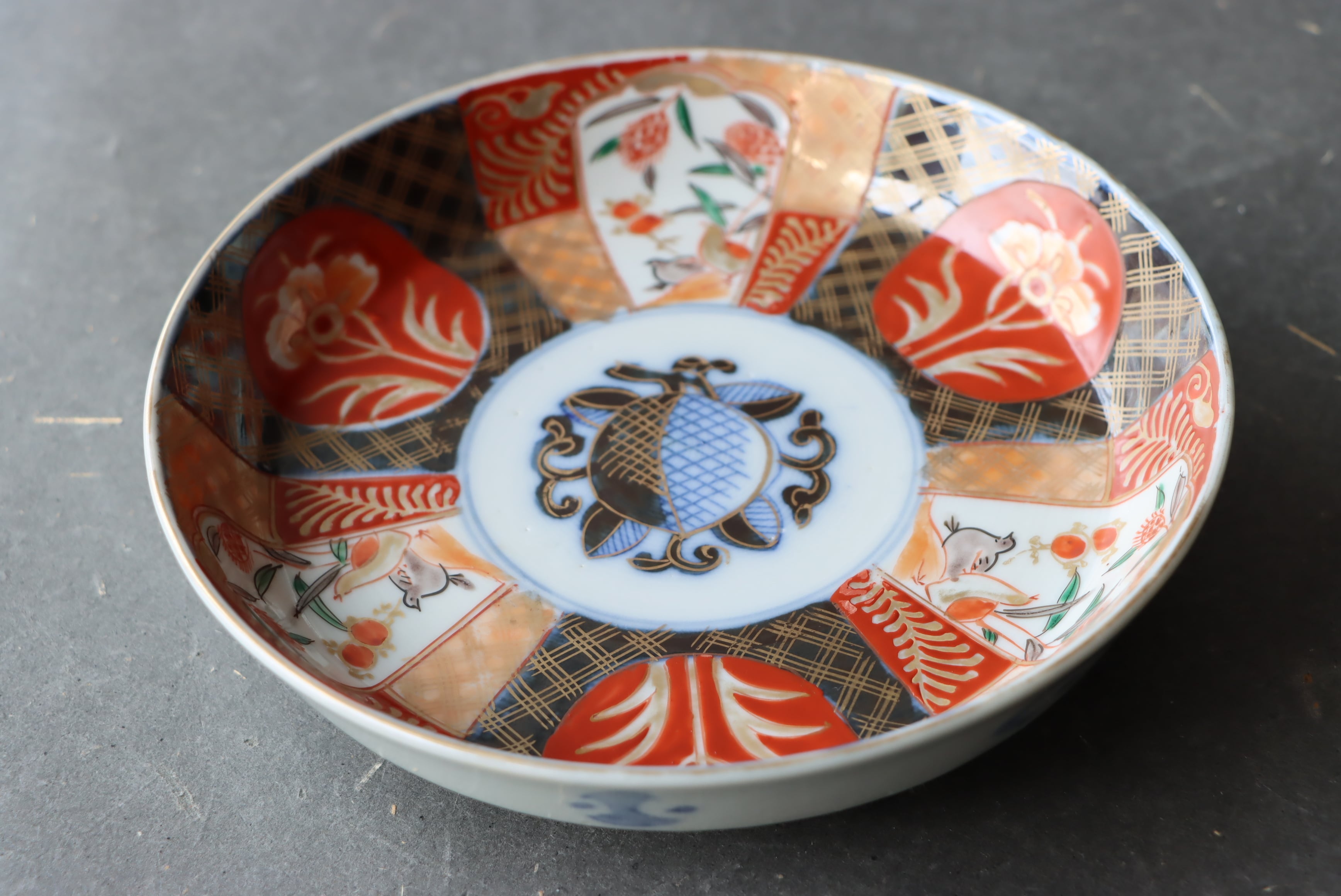 伊万里焼 色絵 桃手 花鶉文 中皿 五寸/Imari medium size plate | (有