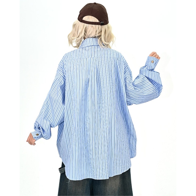 striped full lettering color shirt　ストライプフルレタリングカラーシャツ　J1389