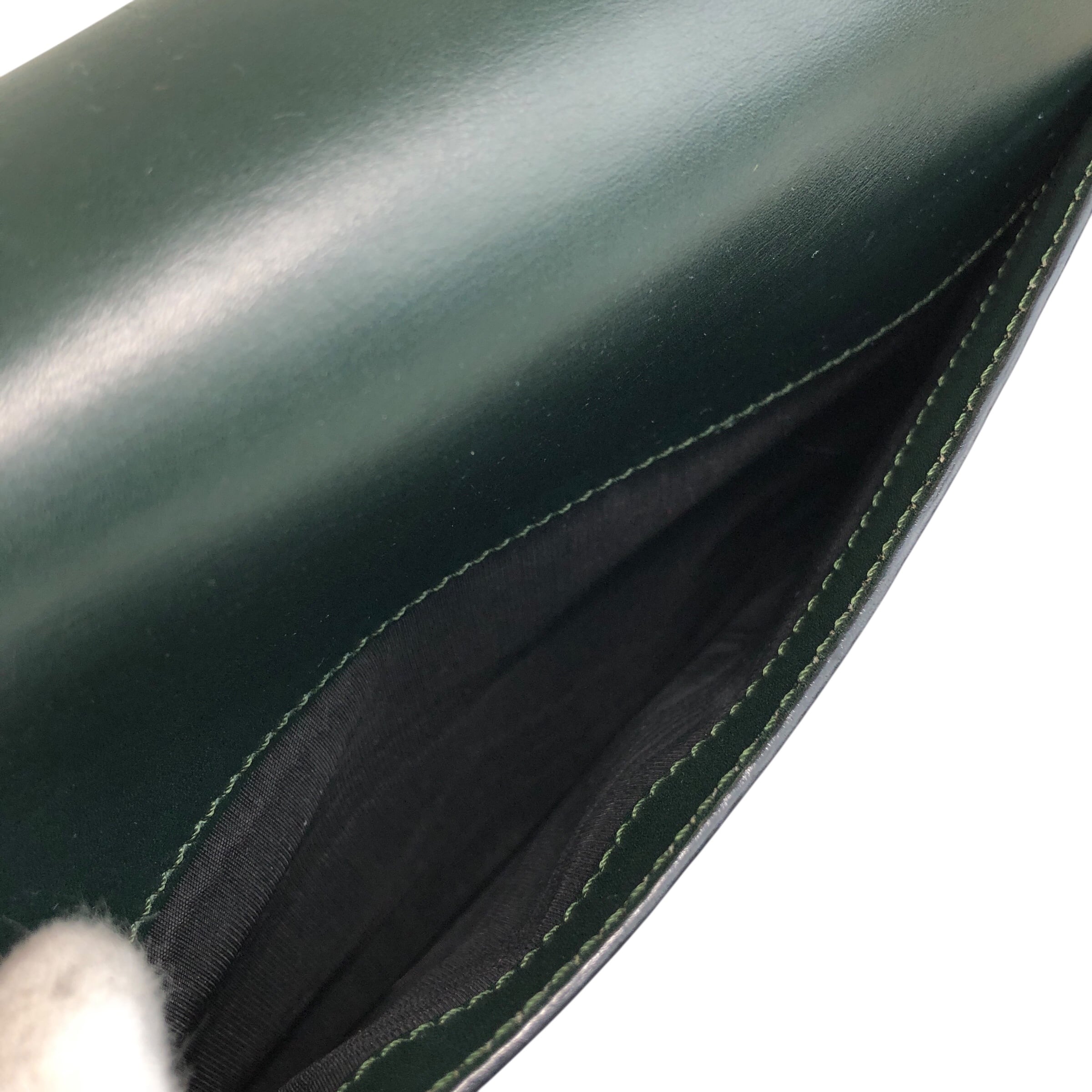 CELINE セリーヌ ハンドバッグ ダークグリーン ロゴ レザー フロント