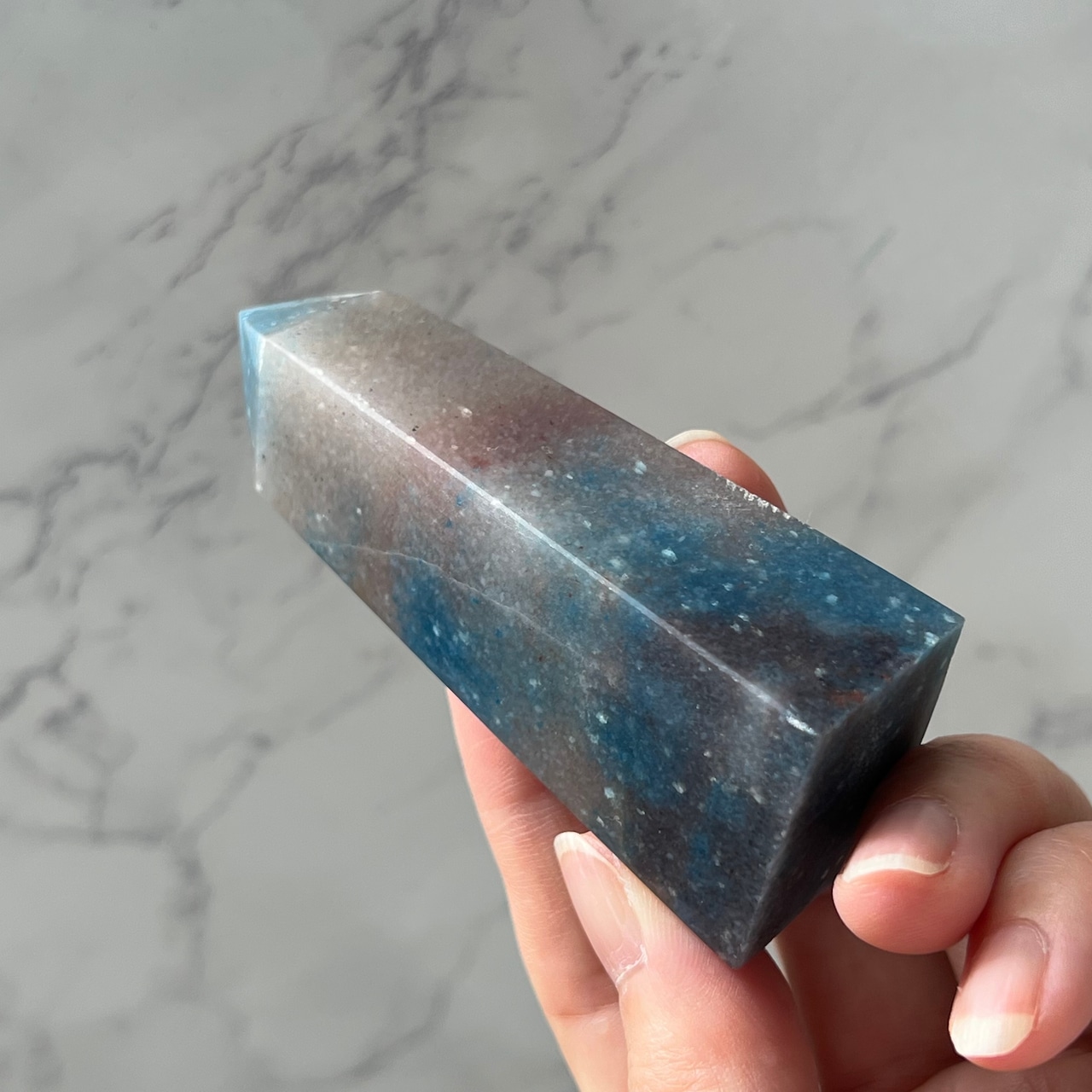 希少*トロレアイトポイント3*スコルザライト(鉄天藍石)インクォーツ*天然石インテリア*天然石タワー*置き物