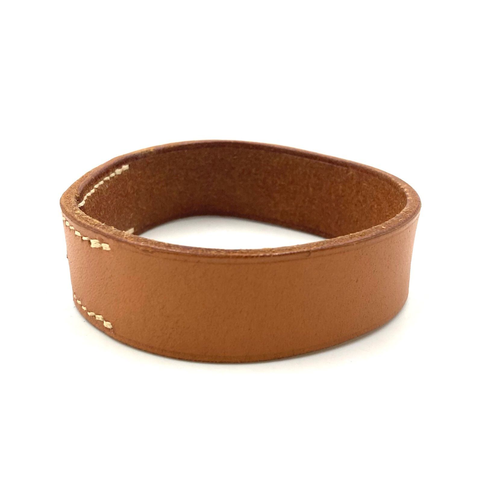【美品】HERMES レザー ブレスレット バングル ブラウン HERMES ブレスレット ブラウン レザー