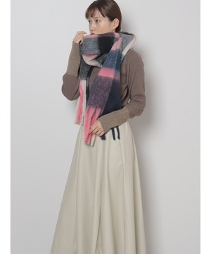 OI210503 マルチカラーチェック柄フラッフィーストール orange