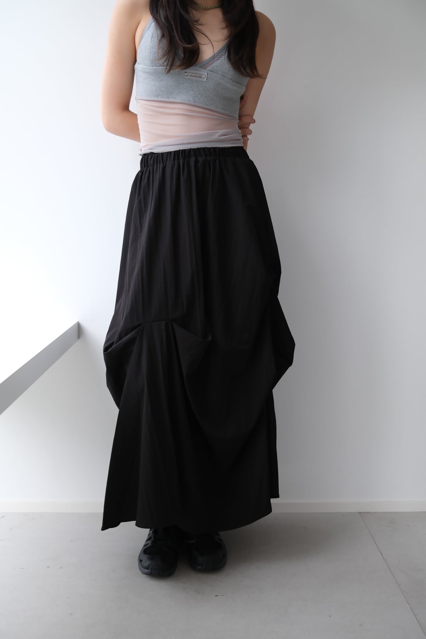 Broadcloth Random Tack Skirt ビンテージブロードランダムタックスカート Black